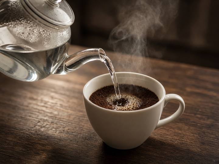 Vierte agua caliente sobre el café